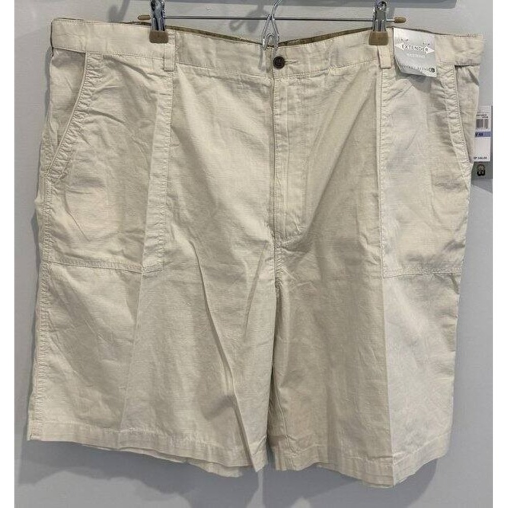 Geoffrey Beene Mens Stone Tan Ripstop Shorts Extender Waistband New Size 48